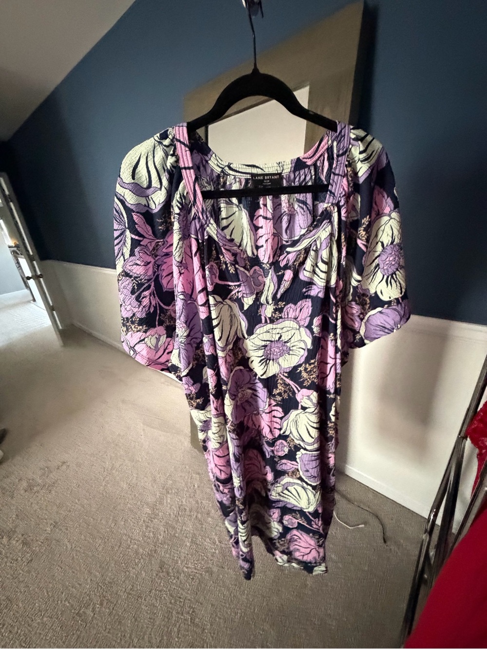 Lane Bryant Purple Floral Midi Dress with Cream Accents